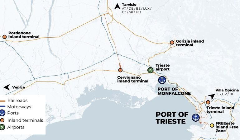 A trieszti és a monfalcone-i kikötők logisztikai hálózata